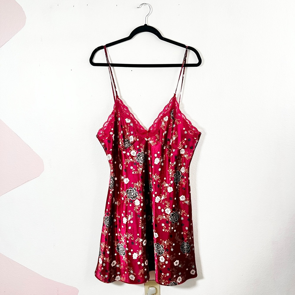 Vintage Adonna Babydoll Slip Dress XL Red Floral Romantic Dainty